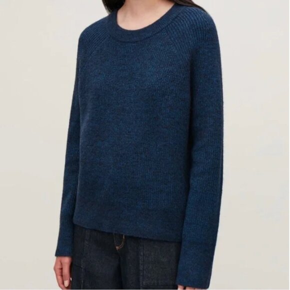 COS Blue Mock Crew Neck Alpaca Wool Blend Pullover Sweater - Picture 7 of 7